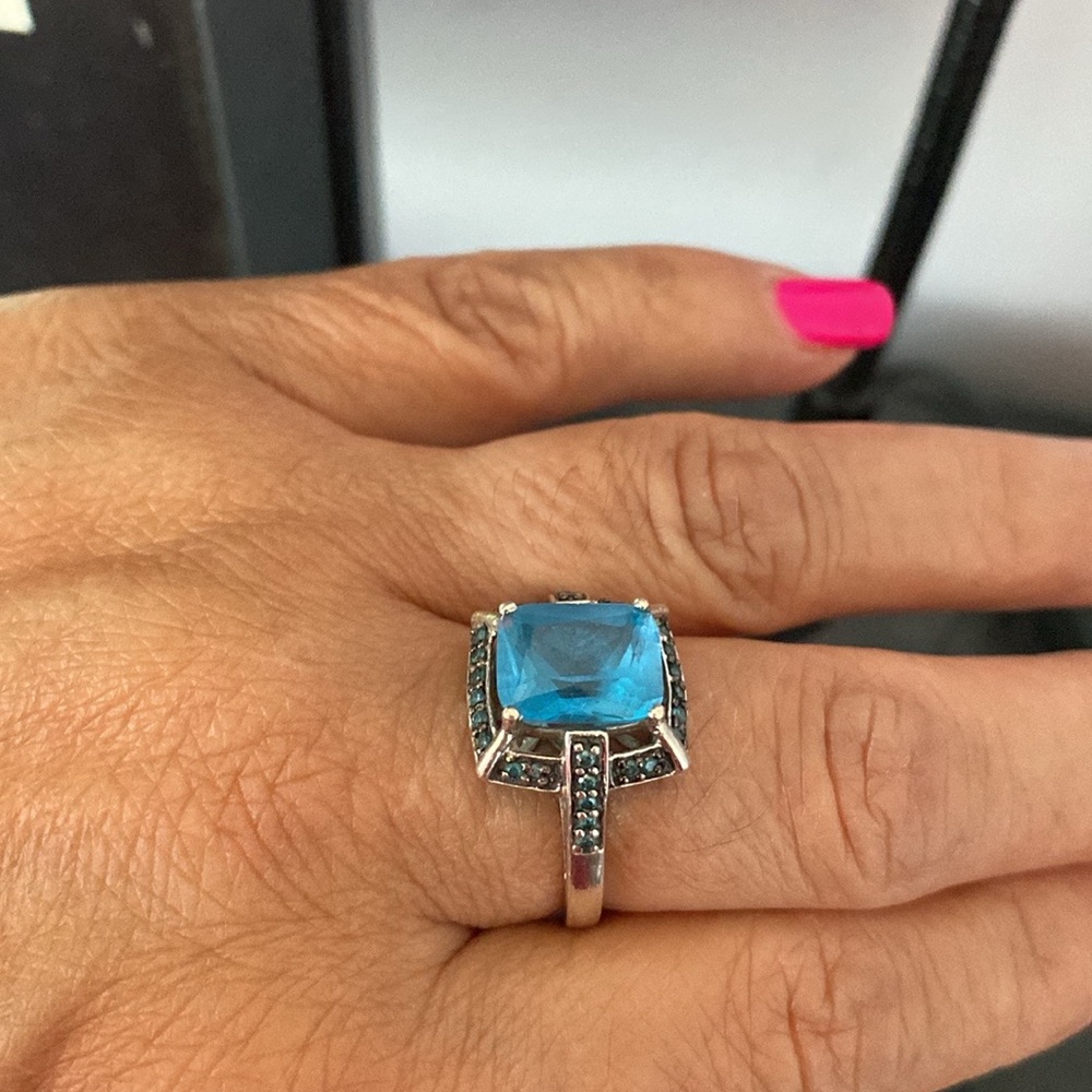 Size 8.5 sterling silver blue marcasite ring.